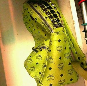 Mcm Studded Lime green Back pack 100% authentic